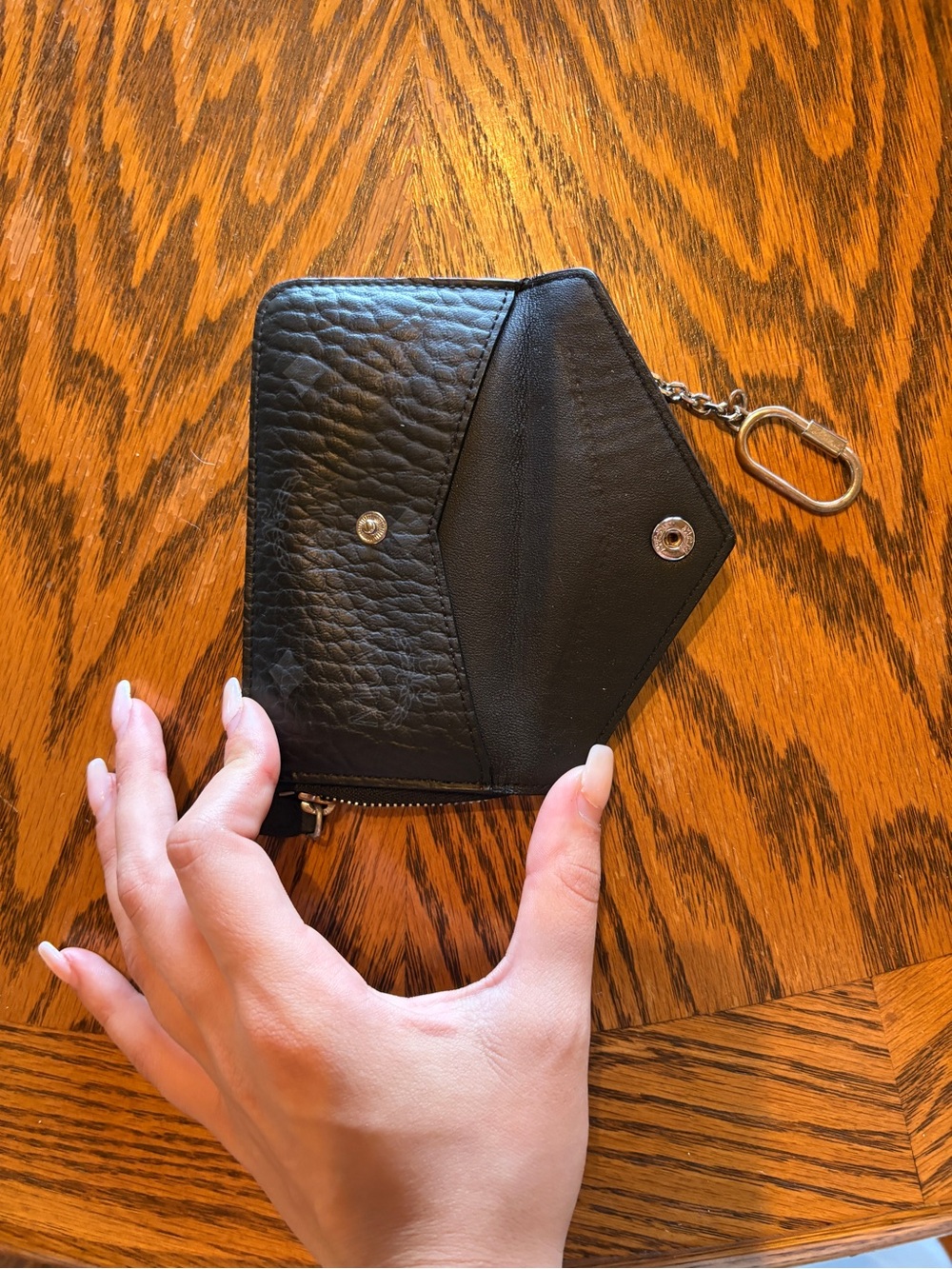MCM Black Leather Zip Card Wallet with Keychain - Picture 4 of 5